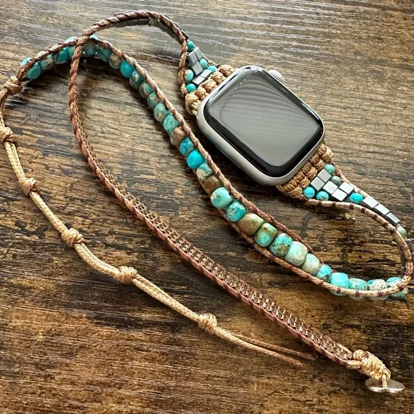 Turquoise Boho Natural Stone Apple Watch Strap - Picture 6 of 11
